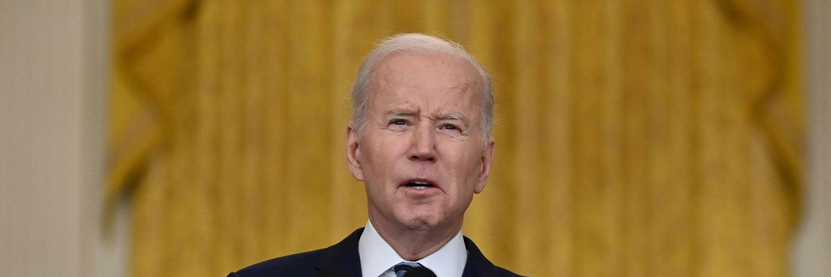 U.S. President Joe Biden announced "devastating" Western sanctions against Russia in response to Moscow's invasion of Ukraine, from the White House on February 24, 2022 in Washington, D.C. 