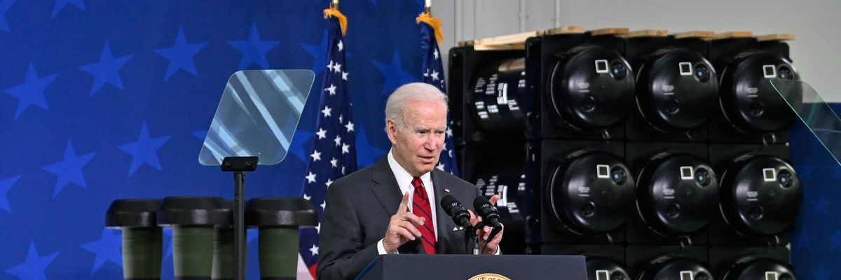 U.S. President Joe Biden delivers a speech during his visit to a Lockheed Martin facility in Troy, Alabama on May 3, 2022.