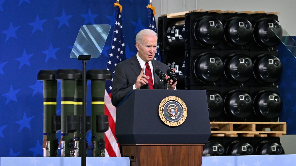 U.S. President Joe Biden delivers a speech during his visit to a Lockheed Martin facility in Troy, Alabama on May 3, 2022.
