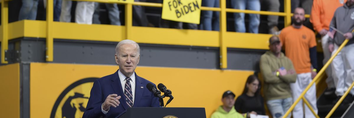 U.S. President Joe Biden delivers remarks at the Finishing Trades Institute in Philadelphia, Pennsylvania, on March 9, 2023.