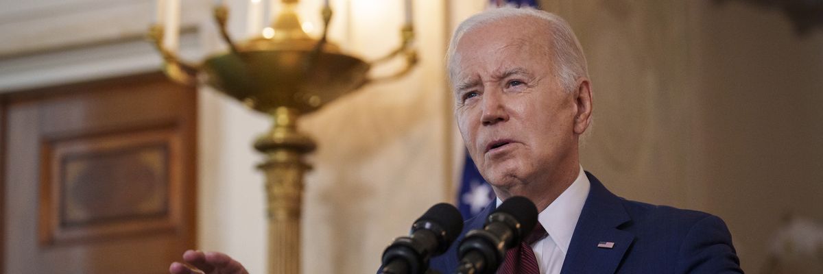 U.S. President Joe Biden delivers remarks at the Grand Staircase of the White House in Washington, D.C. on May 24, 2023. 