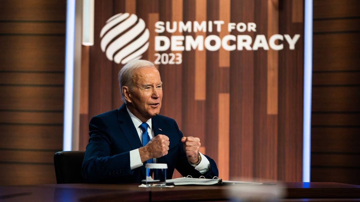 U.S. President Joe Biden delivers remarks during the Summit for Democracy in the South Court Auditorium at the Eisenhower Executive Office Building on Wednesday, March 29, 2023.