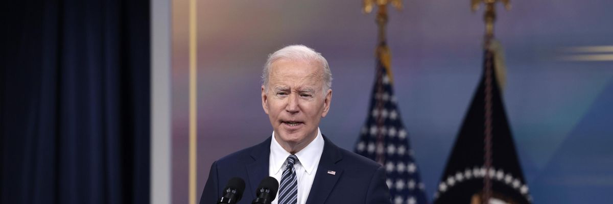 U.S. President Joe Biden delivers remarks on gas prices in the United States from the South Court Auditorium of the White House on March 31, 2022 in Washington, D.C.