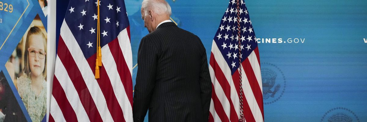 U.S. President Joe Biden departs after speaking about the authorization of Covid-19 vaccines for children ages 5-11 on November 3, 2021 in Washington, D.C.