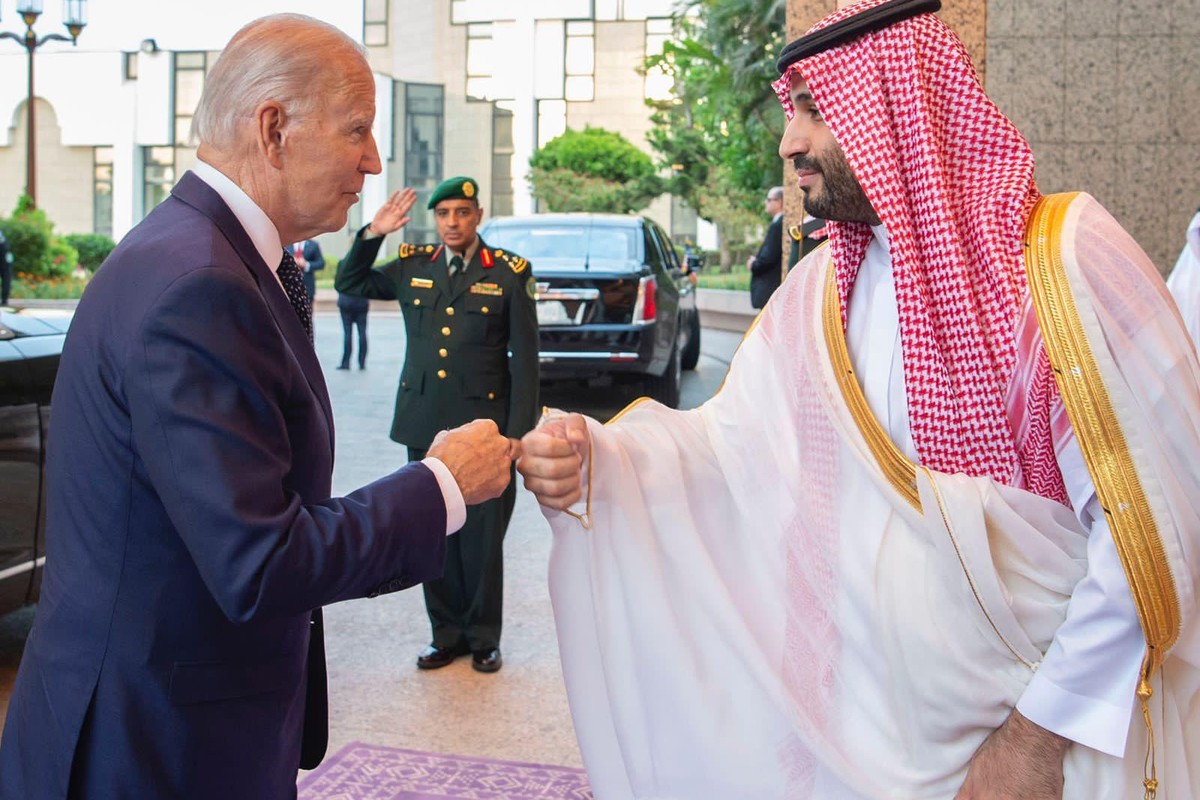 U.S. President Joe Biden fist-bumps the Saudi crown prince