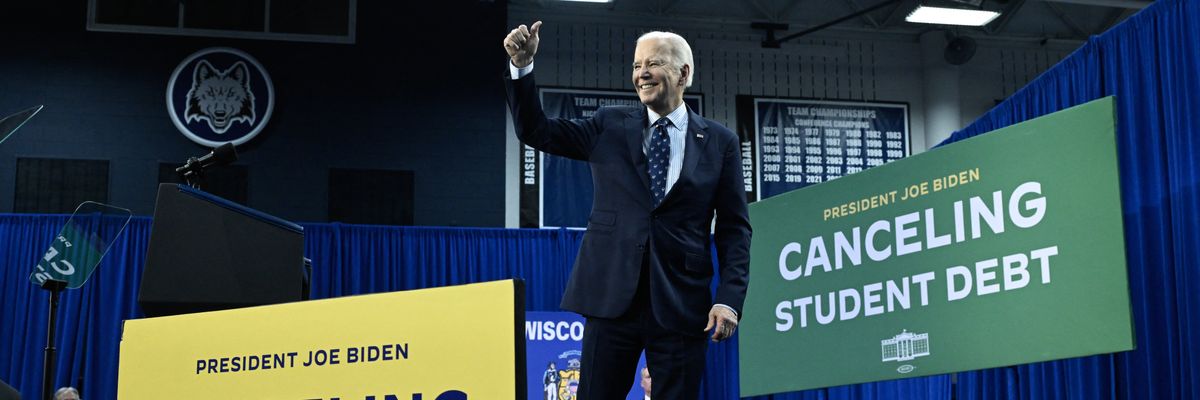 ​U.S. President Joe Biden gestures after speaking about student loan debt relief 