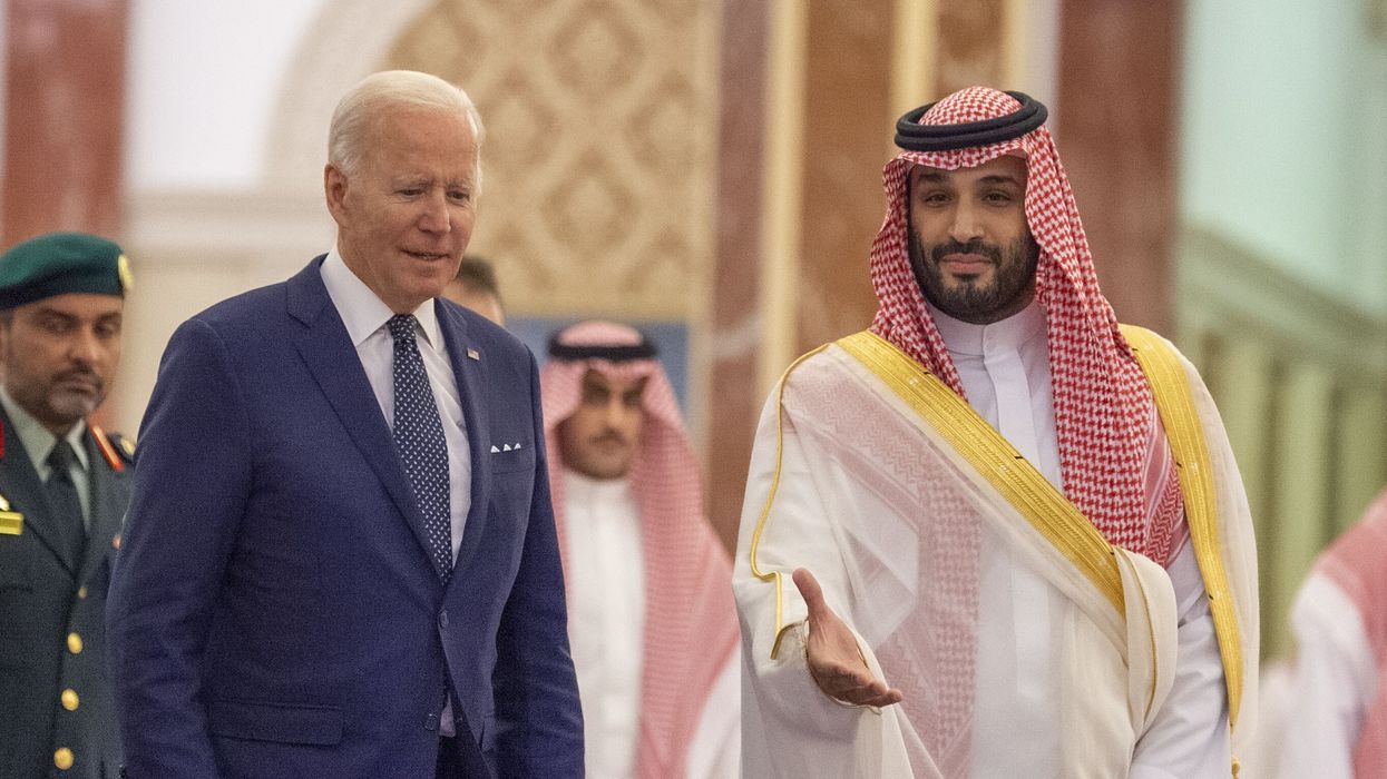 U.S. President Joe Biden (L) is welcomed by Saudi Arabian Crown Prince Mohammed bin Salman