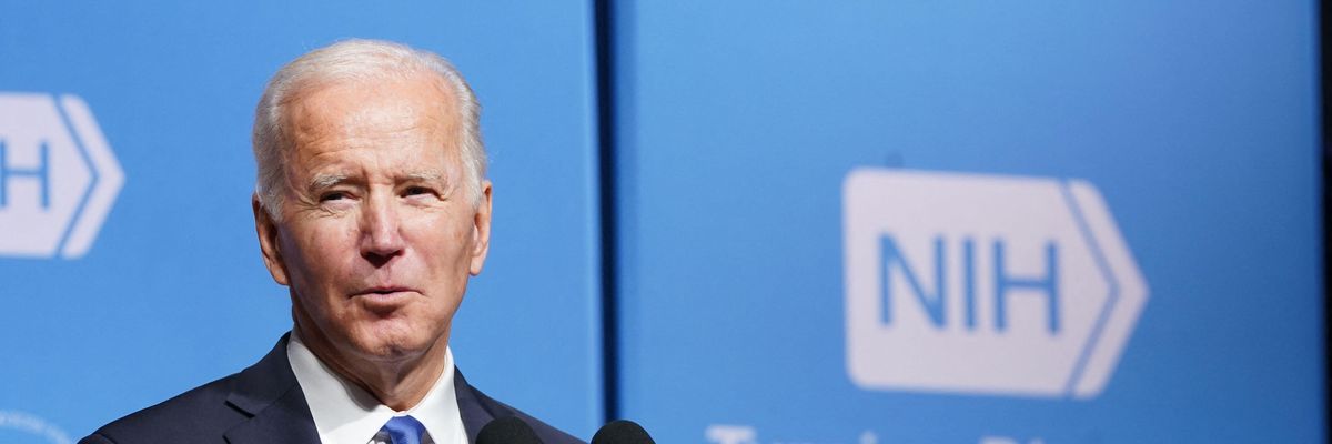 U.S. President Joe Biden speaks about his administration's response to the Omicron variant at the National Institutes of Health (NIH) in Bethesda, Maryland on December 2, 2021.