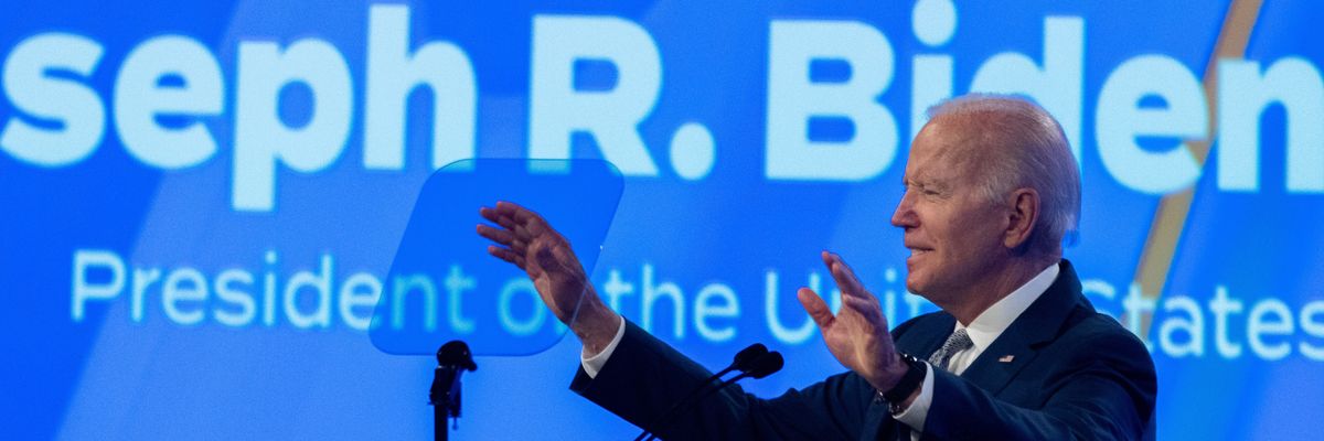 U.S. President Joe Biden speaks at the AFL-CIO convention in Philadelphia, Pennsylvania on June 14, 2022.