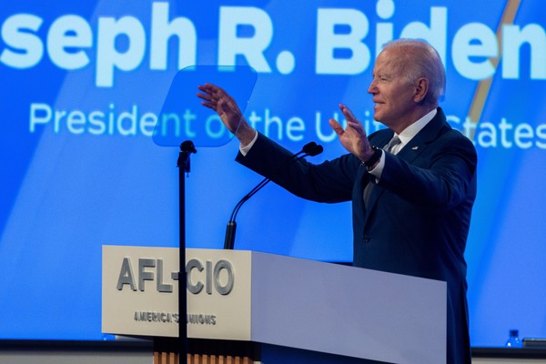 U.S. President Joe Biden speaks at the AFL-CIO convention in Philadelphia, Pennsylvania on June 14, 2022.