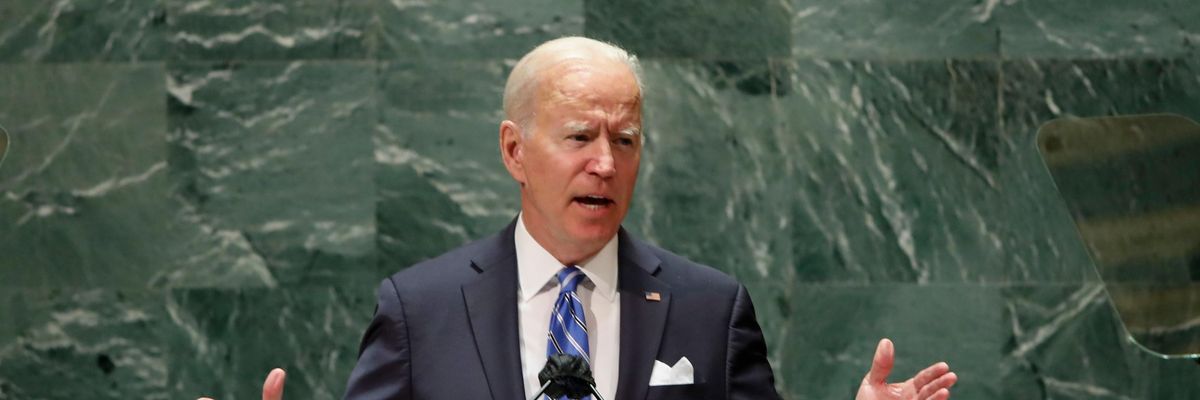 U.S. President Joe Biden speaks during the U.N. General Assembly