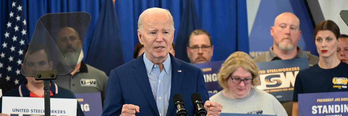 U.S. President Joe Biden speaks on proposing tariffs on Chinese steel at the United Steelworkers Headquarters in Pittsburgh, Pennsylvania.