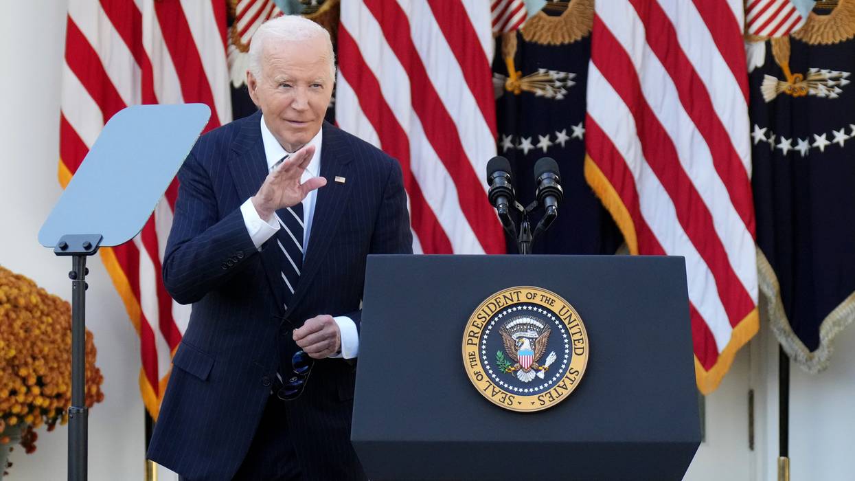 U.S. President Joe Biden waves as he departs the White House Rose Garden