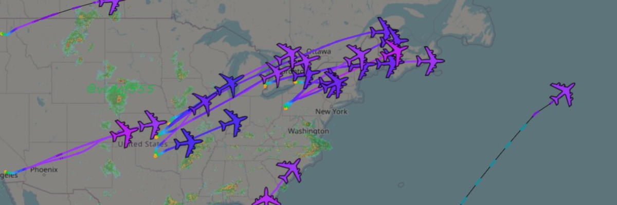 U.S. refueling tankers fly toward Europe, as seen on flight-tracking software