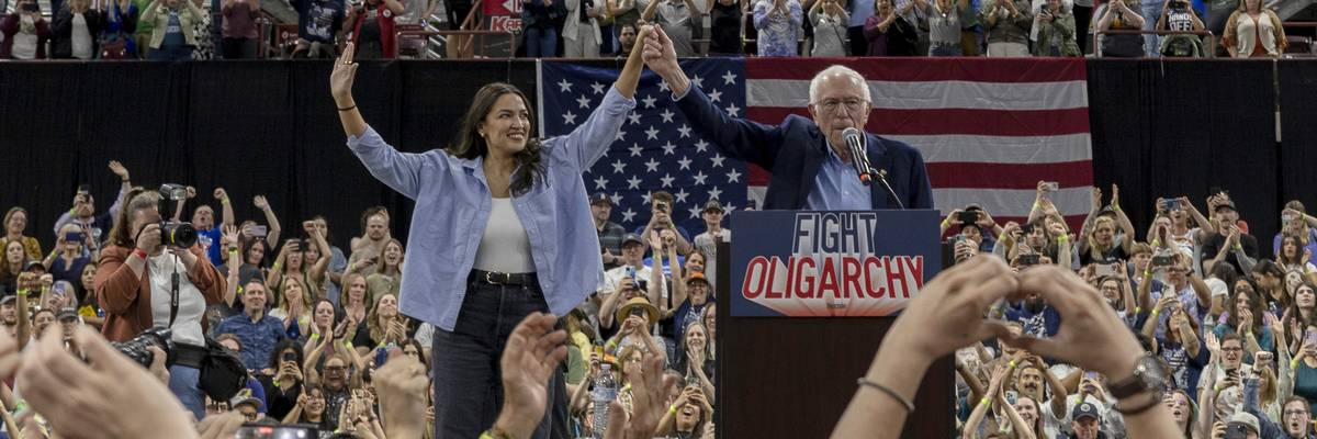 U.S. Rep. Alexandria Ocasio-Cortez (D-N.Y.) and U.S. Sen. Bernie Sanders (I-Vt.)