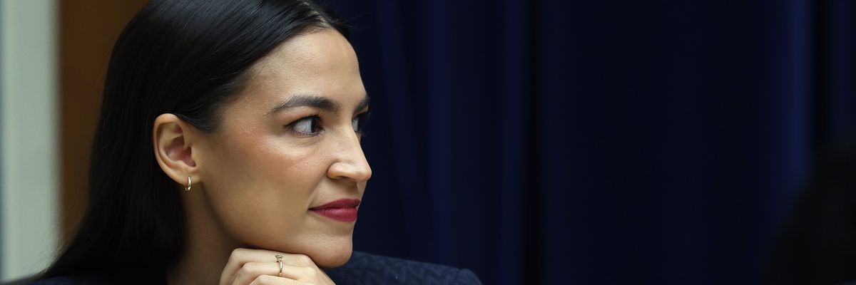 U.S. Rep. Alexandria Ocasio-Cortez (D-N.Y.) participates in a meeting of the House Oversight and Reform Committee in the Rayburn House Office Building in Washington, D.C. on January 31, 2023.