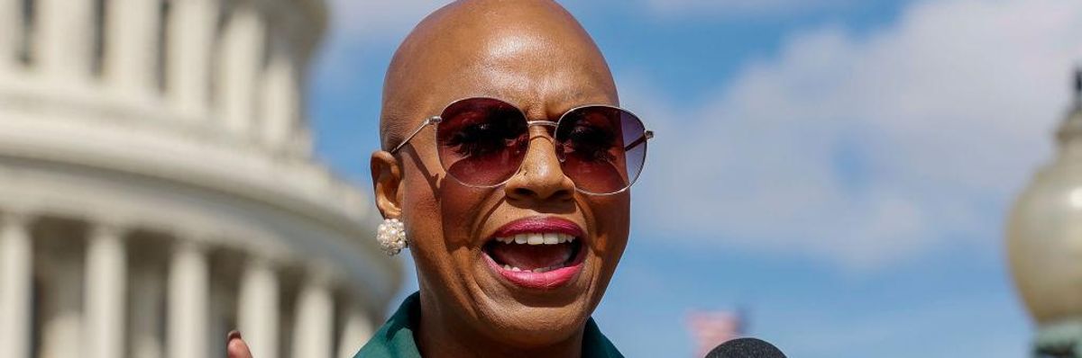 U.S. Rep. Ayanna Pressley (D-Mass.) speaks during a press conference on September 29, 2022 in Washington, D.C.