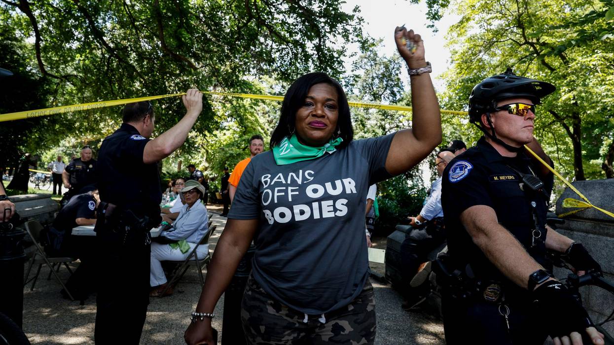U.S. Rep. Cori Bush (D-Mo.) leaves a processing area after being arrested in front of the U.S. Supreme Court Building on July 19, 2022 in Washington, D.C.