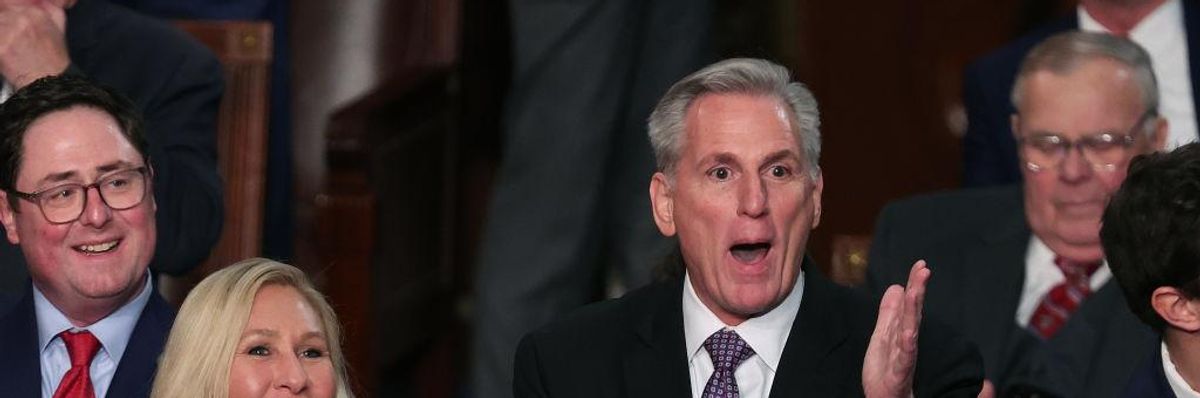 U.S. Rep. Kevin McCarthy (R-Calif.) reacts during a vote to adjourn following a day of votes for the new speaker of the House at the U.S. Capitol on January 4, 2023 in Washington, D.C.