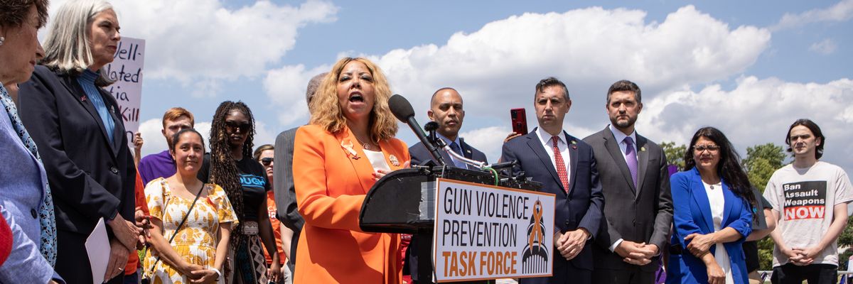 U.S. Rep. Lucy McBath (D-Ga.), who lost her son to gun violence, speaks during a press conference for the Gun Violence Prevention Task Force on June 13, 2023 outside the U.S. Capitol in Washington, D.C.