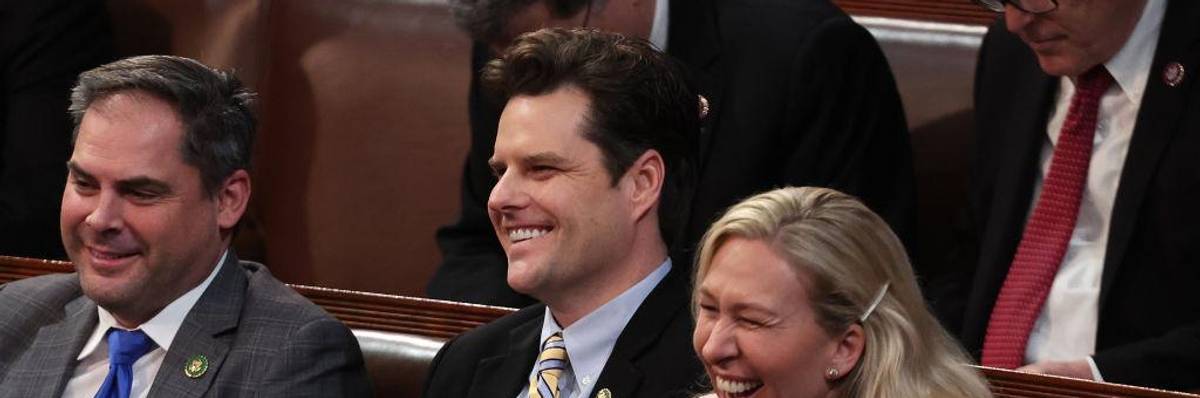 U.S. Rep. Mike Garcia (R-CA), Rep.-elect Matt Gaetz (R-FL) and Rep.-elect Marjorie Taylor Greene