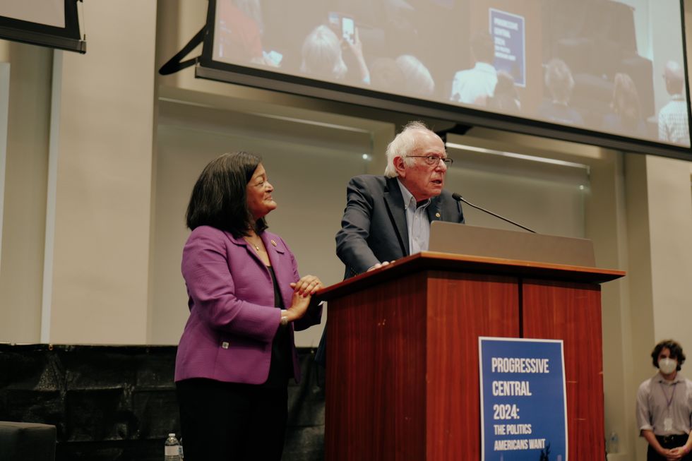 U.S. Rep. Pramila Jayapal and Sen. Bernie Sanders