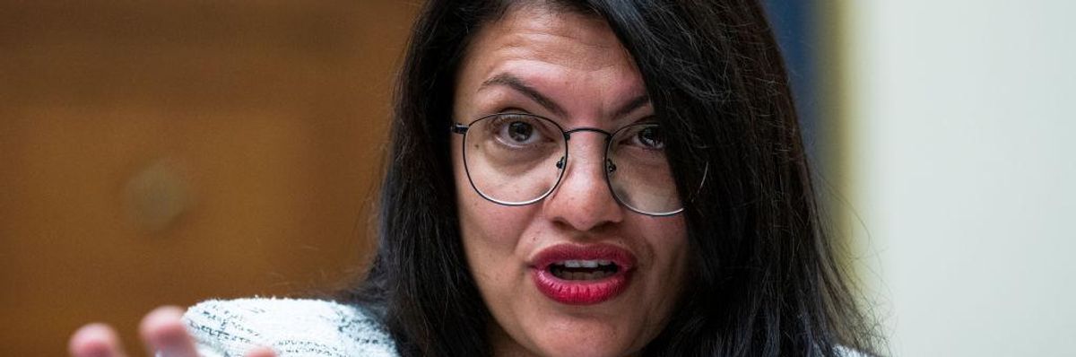 U.S. Rep. Rashida Tlaib (D-Mich.) speaks during the House Financial Services Committee hearing