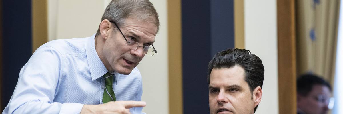 U.S. Reps. Jim Jordan (R-Ohio) and Matt Gaetz (R-Fla.) talk