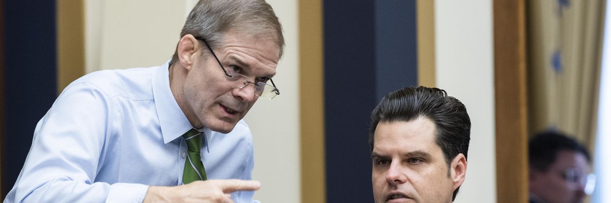 U.S. Reps. Jim Jordan (R-Ohio) and Matt Gaetz (R-Fla.) talk