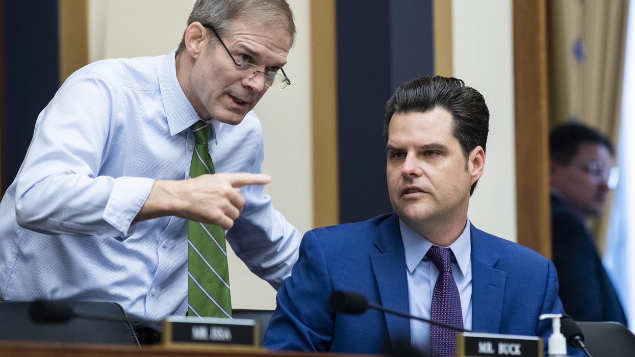 U.S. Reps. Jim Jordan (R-Ohio) and Matt Gaetz (R-Fla.) talk