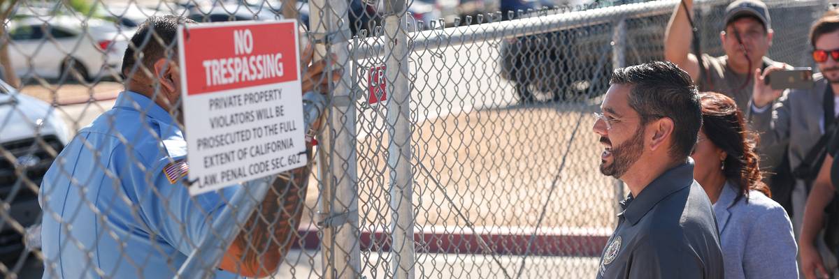 U.S. Reps. Raul Ruiz and Norma Torres, both Democrats from California, are denied entry for a congressional oversight visit to the Adelanto ICE Processing Center detention facility