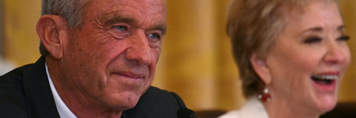 U.S. Secretary of Health and Human Services Robert F. Kennedy, Jr. (L) and Secretary of Education Linda McMahon