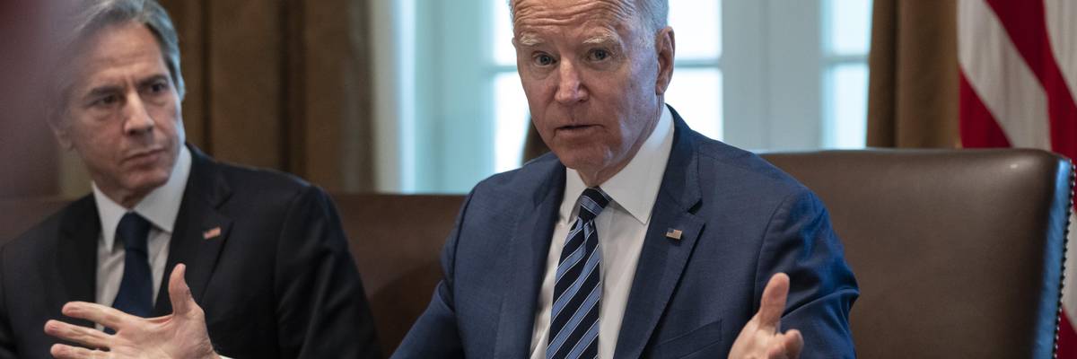 U.S. Secretary of State Antony Blinken looks on as U.S. President Joe Biden speaks at the start of a Cabinet meeting on July 20, 2021, in Washington, D.C.