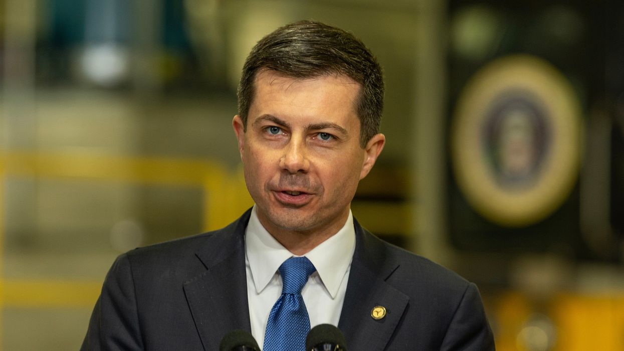 U.S. Secretary of Transportation Pete Buttigieg speaks during an event