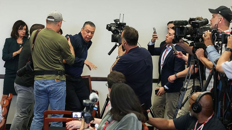 U.S. Sen. Alex Padilla removed from room.