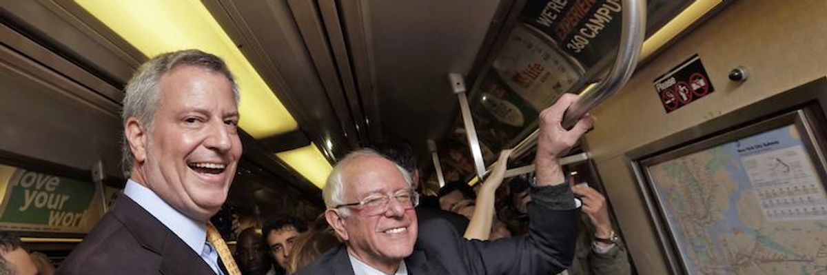 NYC Mayor Bill de Blasio Defends Amazon Deal at Sanders Event