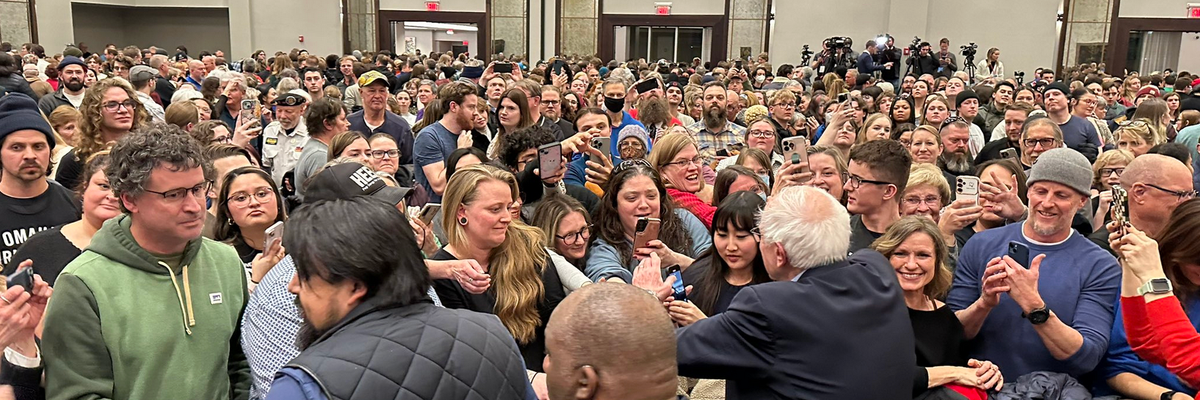 U.S. Sen. Bernie Sanders (I-Vt.) greets supporters