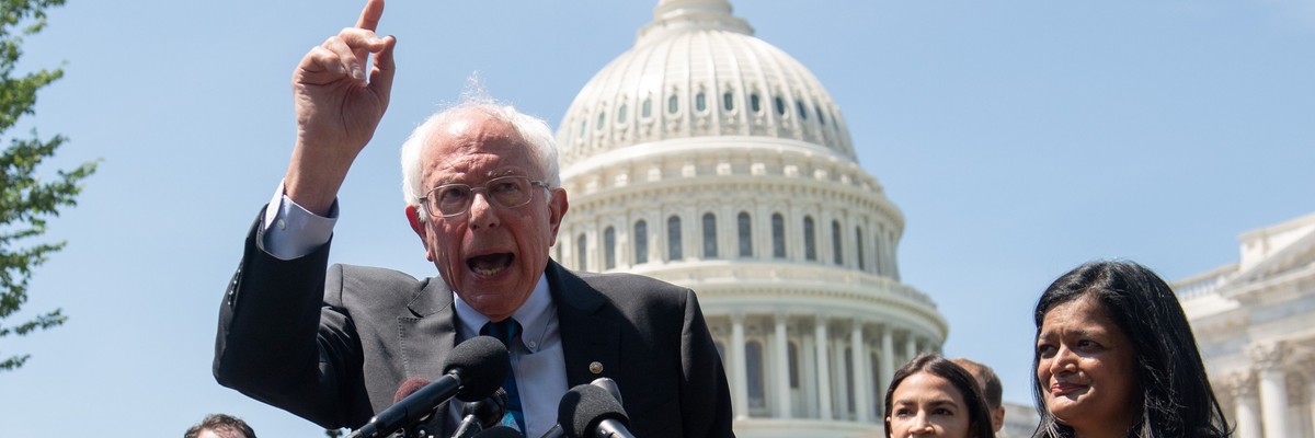 U.S. Sen. Bernie Sanders (I-Vt.) holds a press conference with Reps. Pramila Jayapal (D-Wash.), Alexandria Ocasio-Cortez (D-N.Y.), and others