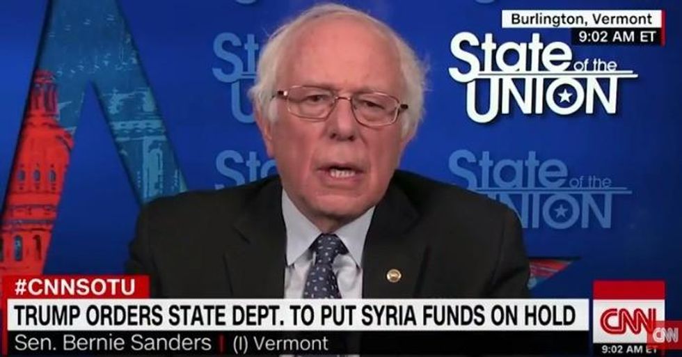 U.S. Sen. Bernie Sanders (I-Vt.) speaking Sunday to CNN's