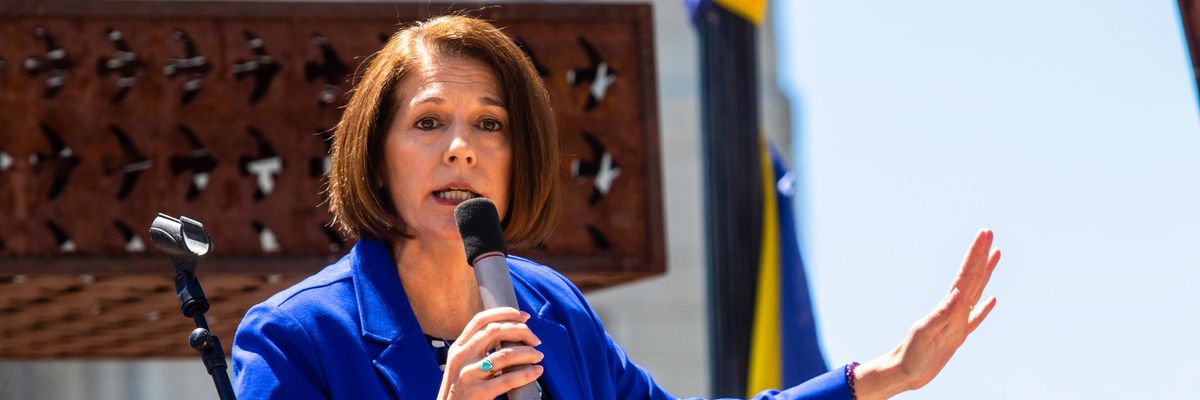 U.S. Sen. Catherine Cortez Masto (D-Nevada) speaks at a pro-abortion rights rally in Reno on May 14, 2022.