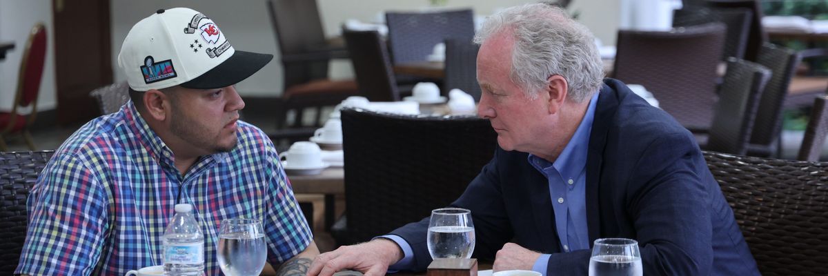 U.S. Sen. Chris Van Hollen (D-Md.) meets with Kilmar Armando Abrego Garcia.