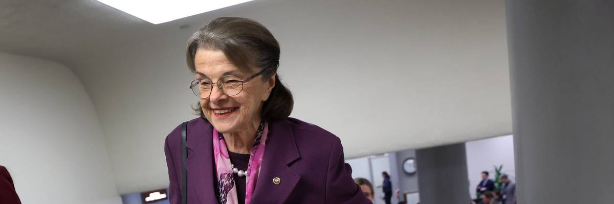 U.S. Sen. Dianne Feinstein (D-Calif.) makes her way to the Senate chambers at the U.S. Capitol on February 16, 2023.