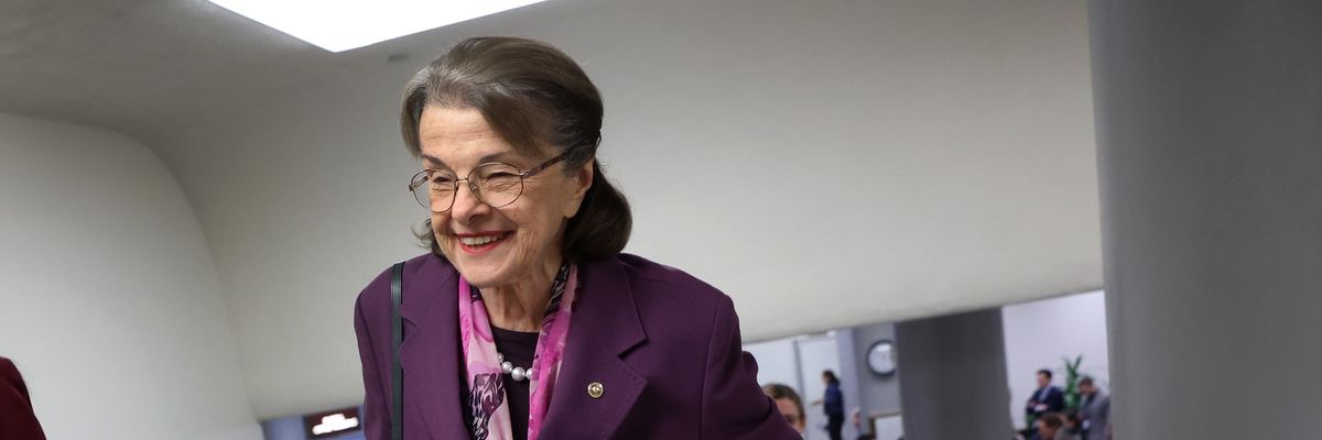 U.S. Sen. Dianne Feinstein (D-Calif.) makes her way to the Senate chambers at the U.S. Capitol on February 16, 2023.