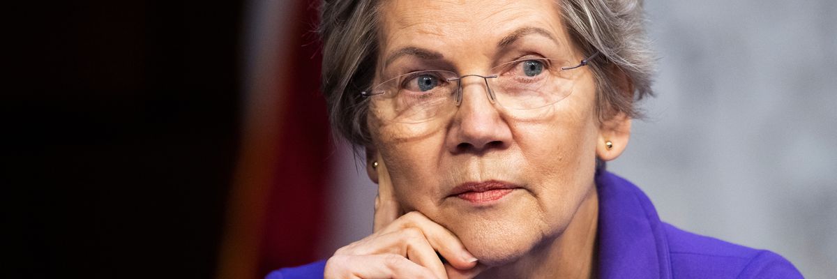 U.S. Sen. Elizabeth Warren (D-Mass.) attends a Senate Banking, Housing, and Urban Affairs Committee hearing on March 7, 2023 in Washington, D.C.