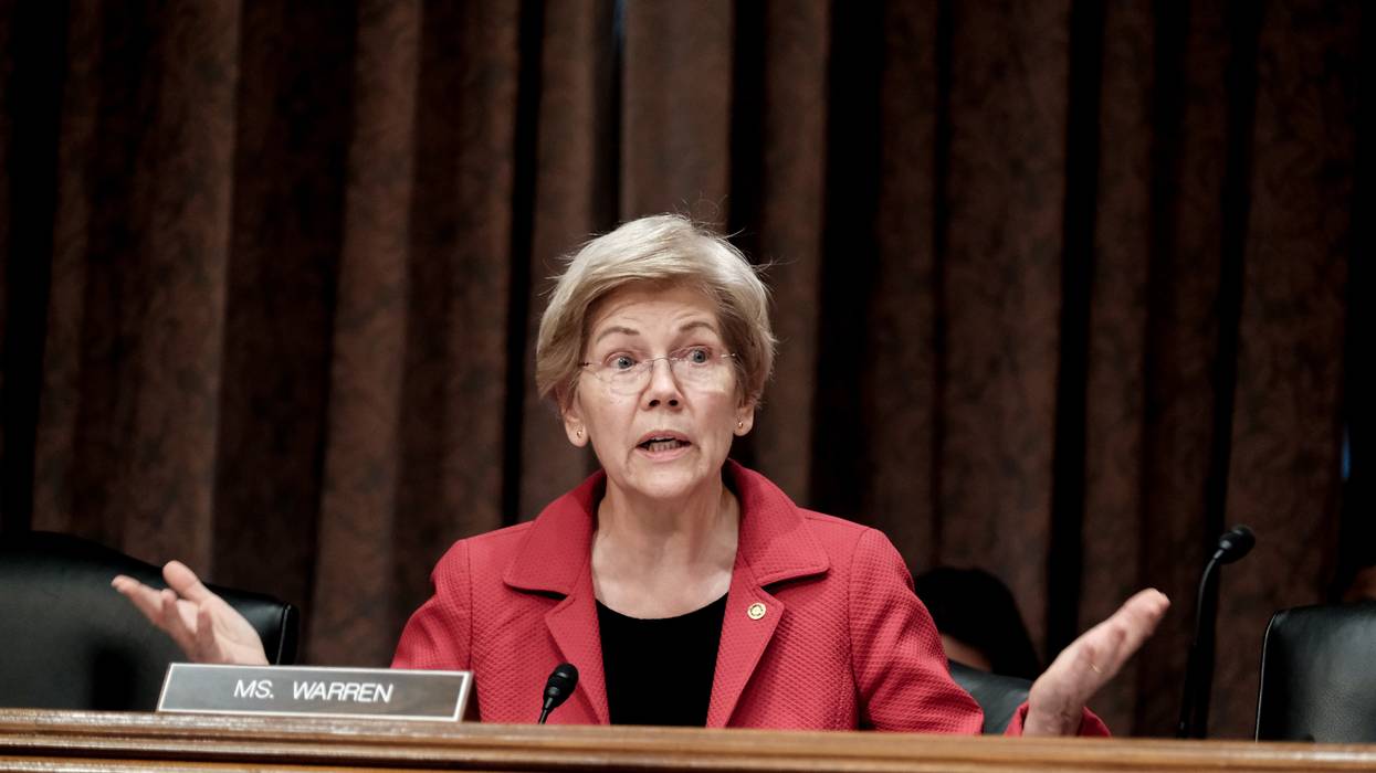 U.S. Sen. Elizabeth Warren (D-Mass.) speaks during a Senate Banking Committee hearing on Capitol Hill on June 13, 2023 in Washington, D.C.