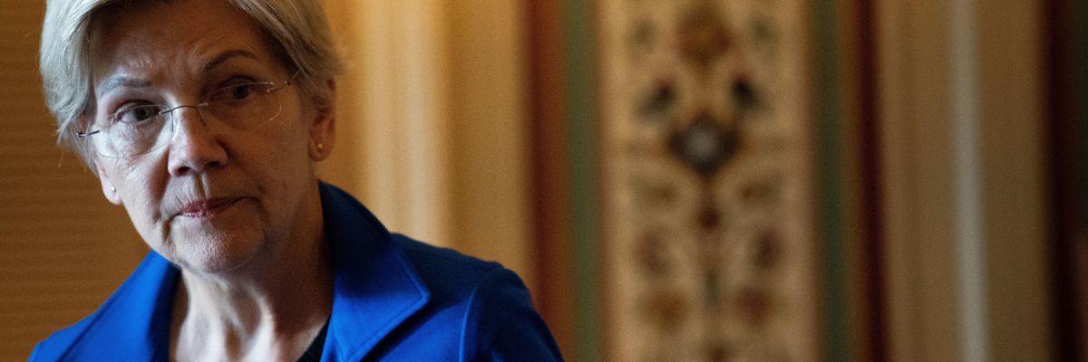 U.S. Sen. Elizabeth Warren (D-Mass.) speaks to reporters after leaving a weekly policy luncheon on Capitol Hill in Washington, D.C. on November 29, 2022.
