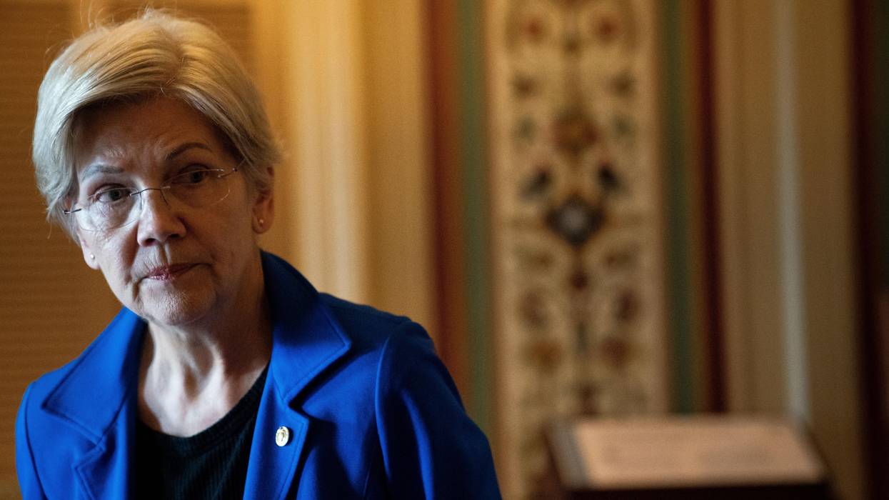 U.S. Sen. Elizabeth Warren (D-Mass.) speaks to reporters after leaving a weekly policy luncheon on Capitol Hill in Washington, D.C. on November 29, 2022.