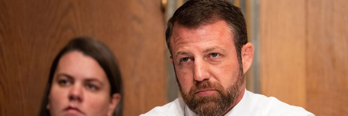 U.S. Sen. Markwayne Mullin looks upset during a Senate hearing