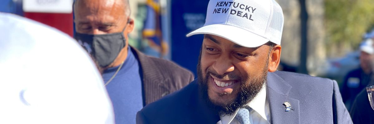 U.S. Senate candidate Charles Booker greets people at the end of the launch event for the Kentucky New Deal on November 6, 2021 in Lexington, KY. (Photo: Booker for Kentucky)