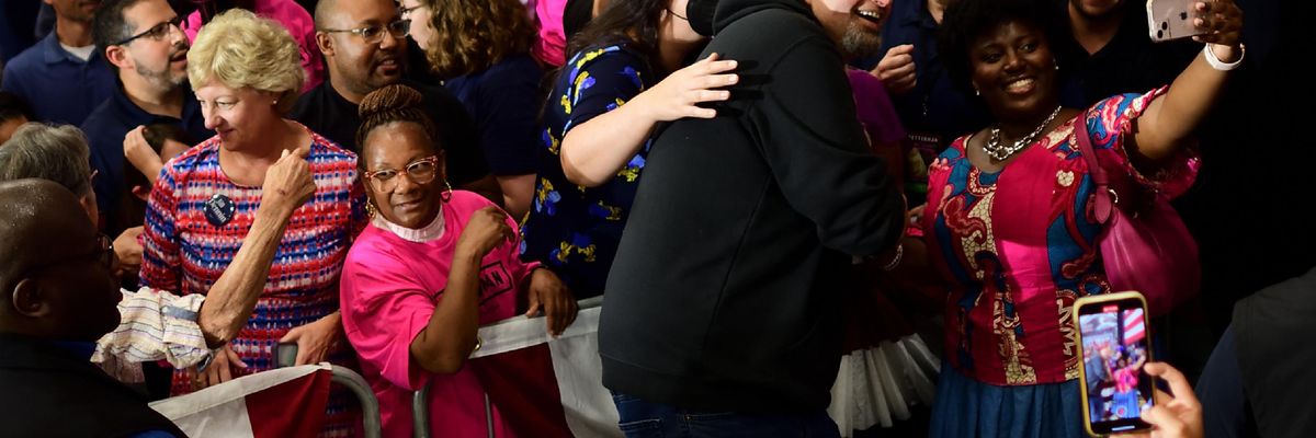 U.S. Senate candidate John Fetterman greets supporters during a rally